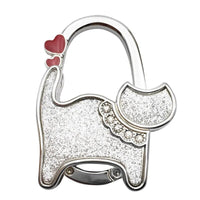 Découvrir le modèle Argent paillette Accroche sac à main chat love - modèle Argent paillette - AccrocheMonSac ™