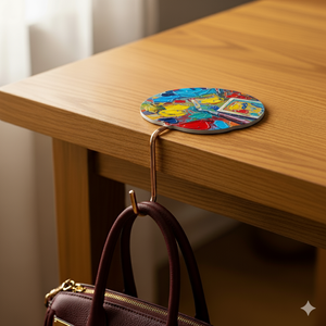 porte sac à main poser sur la table pour accrocher le sac à main, décoré d'art